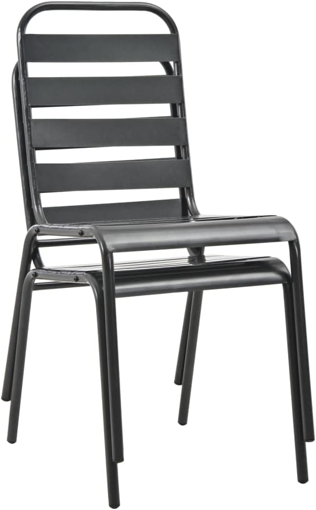 Stackable Patio Chairs 2 pcs,Bistro Chairs,Lounge Chairs,Lawn Chairs,Camping Chair,Beach Chairs,Poolside Chairs,Indoor Chair,Slatted Design,for Lawn,Garden,Backyard,Poolside,Porch,Steel Gray