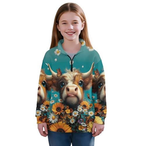 Image of AmzPrint Girls Graphic Quarter Zip Coat Long Sleeve Lightweight Oversized Athletic Running Hoodies For Kids Teen Girls