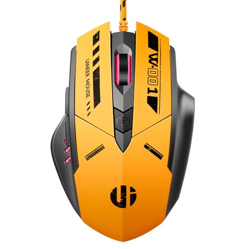 Uineer Wired Mouse Gaming, 4 Adjustable DPI Levels, 6 programmable Buttons, 4-Colour auto-Breathing Light, 1.5m USB Cable - Plug & Play for PC Laptops?Yellow?