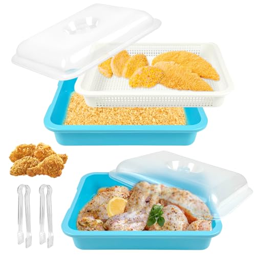 KKONHII Batter Bowl with Lid 2 Pack Mess Free Breading Flour Shaker Container Marinating Container Batter Sifter Breader Box Great for Fried Fish Fried Chicken Onion Rings Wings & More BPA Free