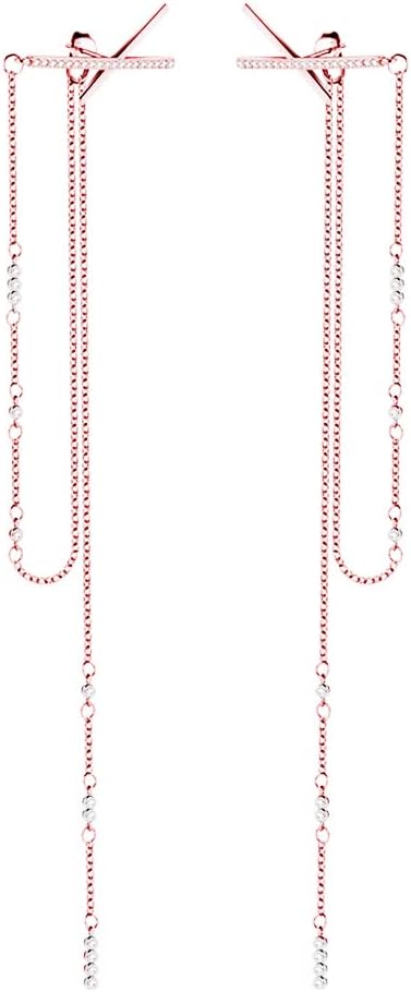 SLUYNZ 925 Sterling Silver CZ Long Dangle Earrings Chain for Women X Long Earrings Tassel 5.9inch
