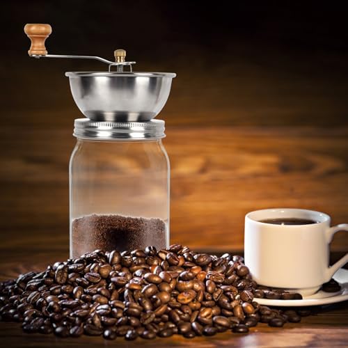 Mason Jar Coffee Grinder, Manual Coffee Grinder Lid Attachment for Wide Mouth Mason Jars, Stainless Steel Mason Jar Lid and Ceramic Burr,Ideal for Camping & Home Barista — view 6