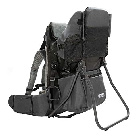 ClevrPlus Cross Country Baby Backpack Carrier, Grey, Toddler Hiking Backpack with Comfortable Seat, Adjustable Straps & Belt, Foldable Frame Lightweight Large Capacity Child Carrier for Outdoor Cover