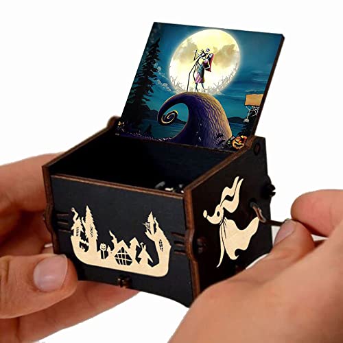 PeaMirmy Boîte à Musique à manivelle The Nightmare Before Christmas Boîte à Musique en Bois sculpté Cadeaux musicaux Peints pour Les Fans (D) Cover