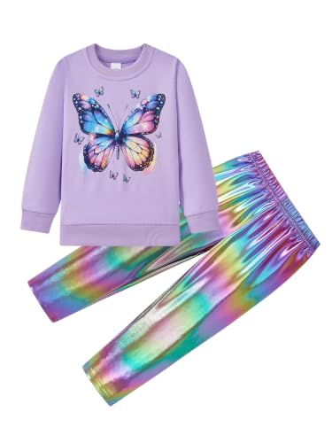 Image of RETSUGO Toddler Girls 2 Piece Outfits Long Sleeve Sweatshirt Leggings Pants Fall Winter Casual Clothes Sets 3‑8 Years