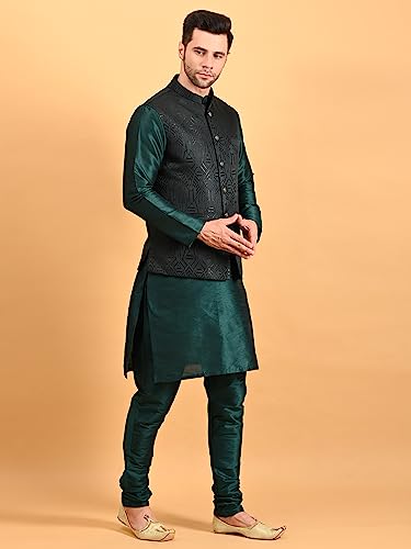 Image of Uri and MacKenzie Men's Silk Blend Kurta Pajama with Designer Ethnic Nehru Jacket /Modi Jacket
