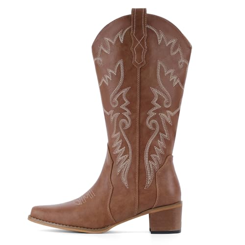 Image of IXU Cowboy Boots Women Pointy Toe Women's Mid Calf Western Cowgirl Boots | Casual Boots