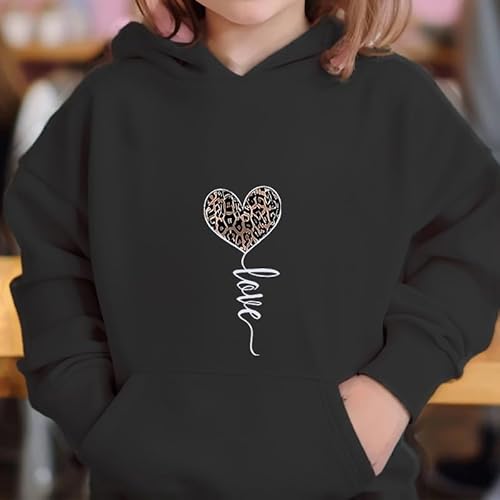 Hoodie Mädchen Kapuzenpullover Leopard Drucke Sweatshirt mit Kapuzen Casual Baumwolle Pullover Langarm Kapuzenpulli mit Taschen 7-14 Jahre (DE/NL/SE/PL, Alter, 11 Jahre, 12 Jahre, Regular, Schwarz)