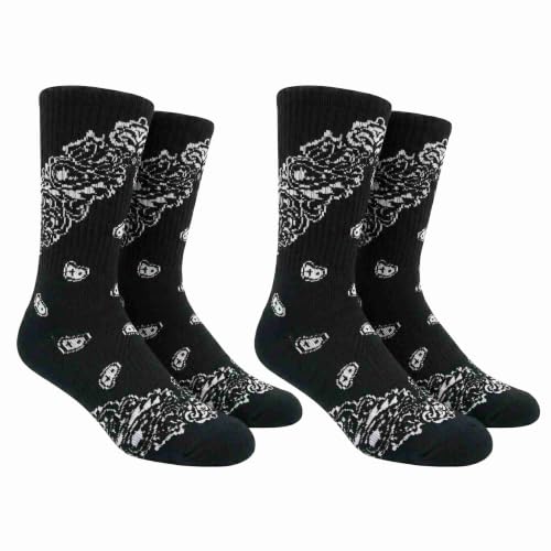 COUVER Bandana Crew Socks, Black White Bandana, Size 10-13, 2 Pairs