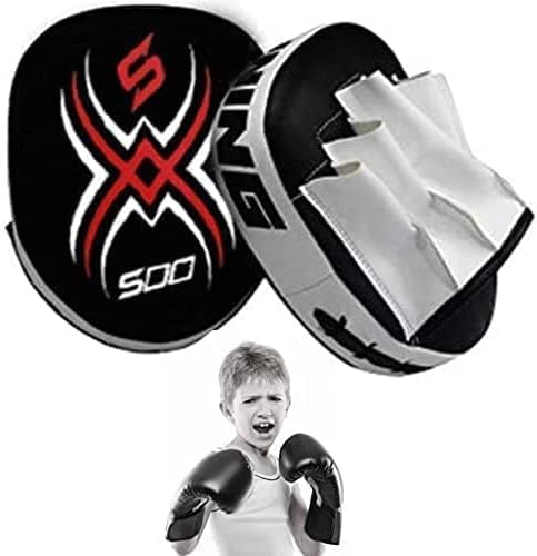 Leather Boxing Gloves and Focus Pads Set for Kids Hook and Jab Training Pads, Curved Focus Mitts for MMA Muay Thai - Image 4