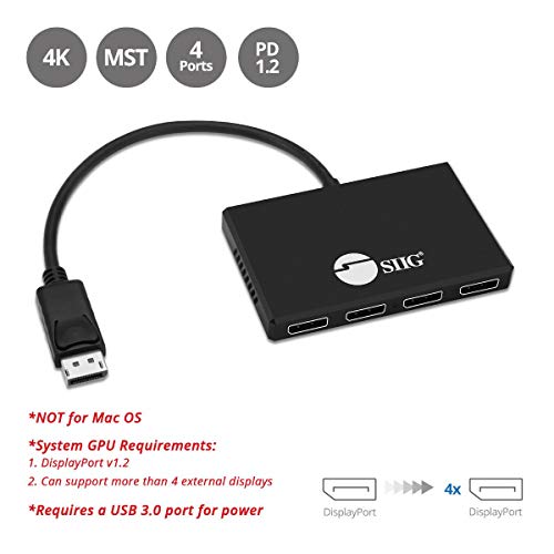 image for SIIG 4 Port DisplayPort to DisplayPort MST Hub 4K UHD - 1x4 DP to DP M
