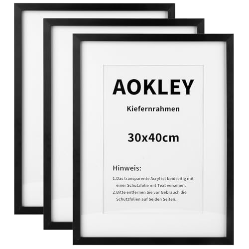 AOKLEY Pack of 3 Picture Frames, Picture Frames, Photo Frames for Hanging with Poster, Poster Frame, Used for Living Room, Bedroom, Study (Black, 30 x 40 cm)