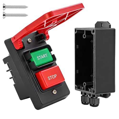 Behogan Interrupteur marche/arrêt monophasé 230 V, interrupteur d'arrêt d'urgence, interrupteur de sécurité, interrupteur de sécurité, interrupteur de tension zéro, interrupteur étanche IP54