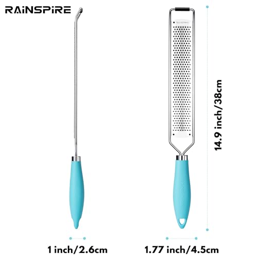 Image of Rainspire Zester Grater with Handle, Lemon Zester Cheese Grater for Kitchen Stainless Steel, Parmesan Cheese Garlic Nutmeg Chocolate Fruits Vegetables Ginger Grater, Fine, Blue