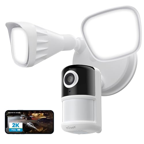 ieGeek Floodlight Security Camera, 2K Outdoor Security Camera w/2600-lumen Light, 2.4G WiFi Wired...