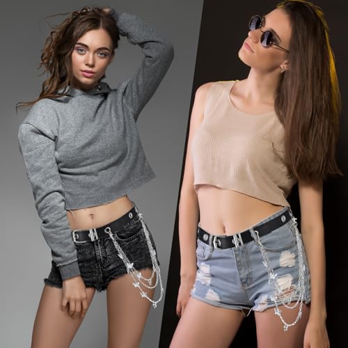 Black Studded Belt with Detachable Chain, Women Belts Fashion, Punk Rock Chain Belts for Women Fashion, Adjustable Grommet Waist Emo Belt for Jeans and Dresses4