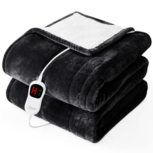 Homemate Electric Heated Blanket Twin - 62"x84" Heating Bed Blankets Throw with 10 Heating Levels 8 Hours Auto Off Fast Heating Over-Heated Protection Ultra Soft Warm Flannel ETL Certified Black