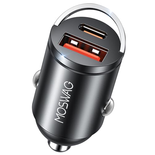 MOSWAG Zigarettenanzünder USB C Mini Auto Ladegerät QC 3.0 12V Car Charger Adapter Steckdose KFZ Handy Ladegerät USB Ladekabel Auf Autoladegerät Stecker Schnellladegerät Für iPhone Samsung