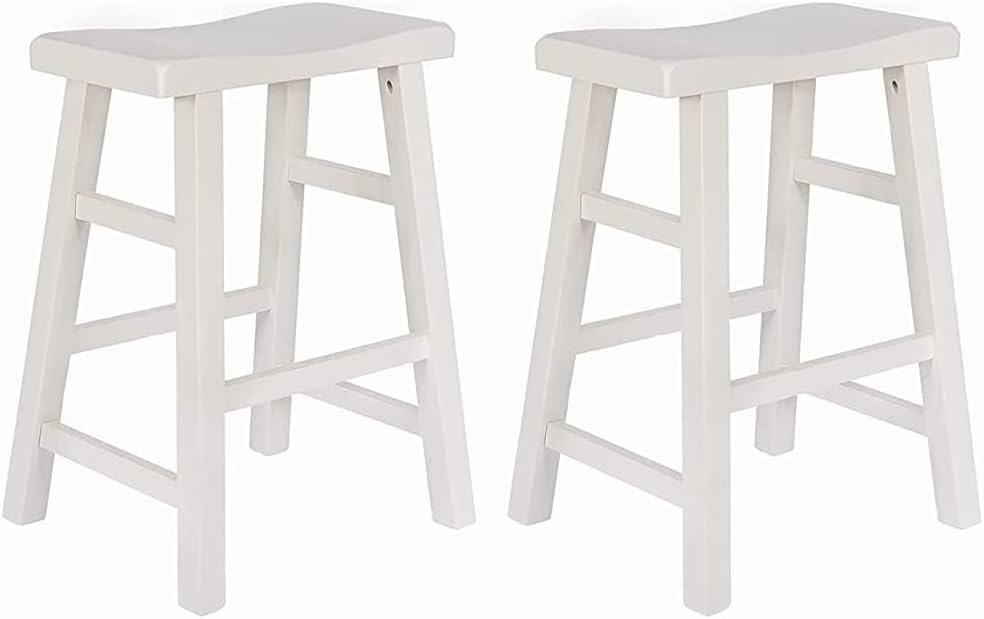 eHemco Heavy-Duty Solid Wood Saddle Seat Kitchen Counter Height Barstools, 24 Inches, Gray, Set of 3