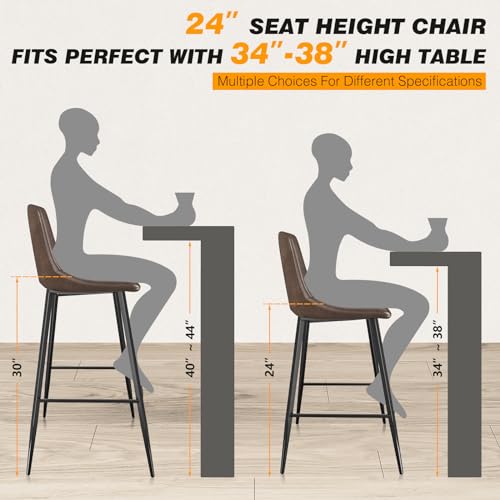 5Rcom Set de 6 Butacos de Barra 24 Pulgadas con Respaldo, Asiento en Cuero Sintético y Patas Metálicas, Color Marrón miniatura 7