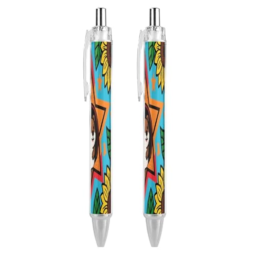 STVNKML Art Marmot Lot de 2 stylos à bille rétractables à encre noire avec prise en main super douce et pointe moyenne Motif tournesol