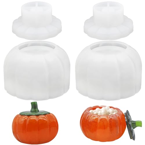 2 PCS Pumpkin Jar Resin Mold with Lid, lyfLux Halloween Pumpkin Storage Jar Silicone Mold for Halloween Decorations, Candy Boxes, Jewelry Accessories Containers and Candle Holders