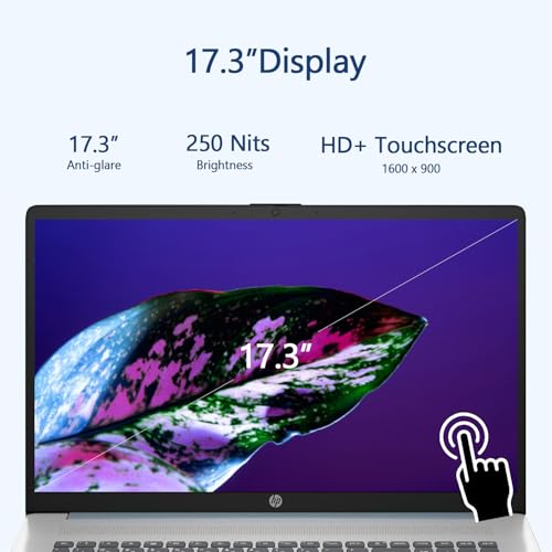 Image of HP 17.3 inch HD+ Touchscreen Laptop, Intel Core Ultra 7 255U (12-Core, Up to 5.2GHz), 8GB DDR5 RAM, 256GB SSD, Copilot AI, Backlit Keyboard, Fingerprint Reader, WiFi 6, Windows 11 Home