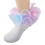 Kleinkind Mädchen Rüschensocken Rüschenkleid Socken Kindersocken mit Rüschen Prinzessinnensocken, Rüschen Spitze Socken Elastisch Kleid Socke Schulsocken Tutu Spitzensocken Atmungsaktive (3-5 Years)