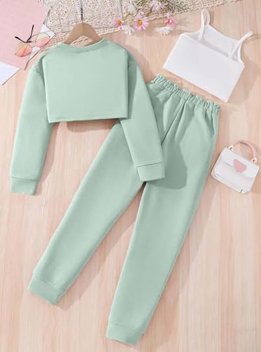 Hilinker Girls Long Sleeve 3 Piece Outfits Graphic Crop Tee and Cami Top with Pants Set2