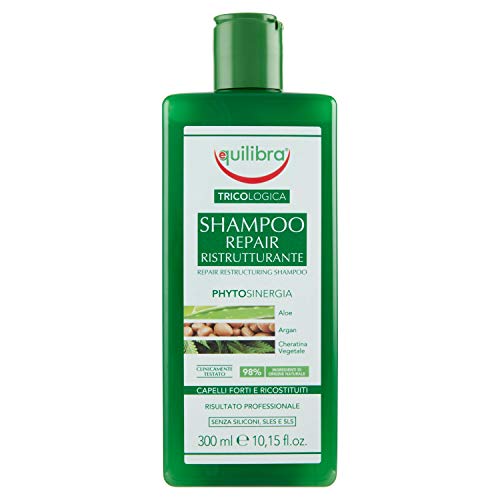 Equilibra Capelli, Shampoo Repair Ristrutturante, Deterge e Rinforza i Capelli Fragili, Sfibrati e Spenti, a Base di Estratto di Castagna, Aloe Vera, Olio di Argan, Cheratina Vegetale, 300 ml