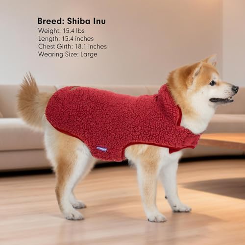 Image of cyeollo Sherpa Dog Coat Reversible Medium Dog Jackets, Red Buffalo Plaid, M | Warm Fleece Winter Sweater, Turtleneck Pet Vest, Adjustable Fit, Easy On & Off, Leash Hole for Cold Weather Outdoor Walks