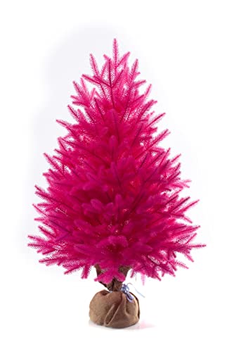 eveXmas Árbol de Navidad artificial de 85 cm, árbol de Navidad, árbol de Navidad rosa, 139 ramas, 100% puntas de polietileno, soporte de lino Cover