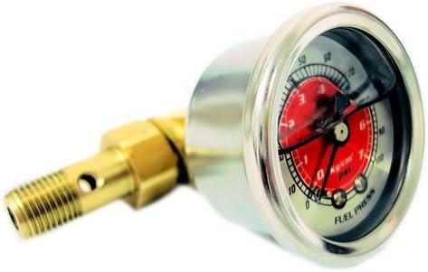 Manômetro de pressão de combustível VMS RACING vermelho com glicerina 0–100 PSI – Kit com manômetro e adaptadores