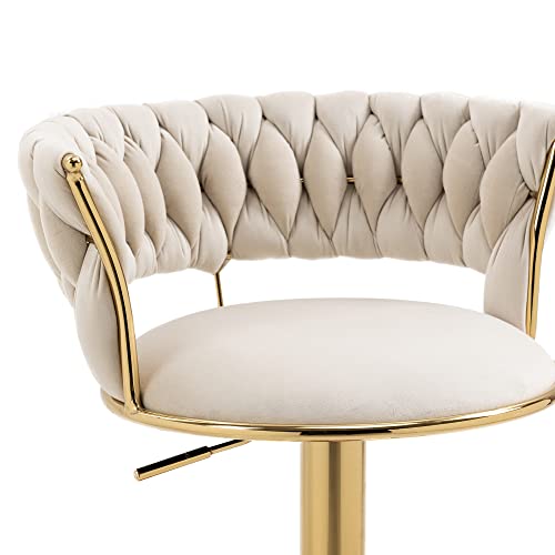Rxrrxy Modern Swivel Bar Stool Set Of 2, Velvet Bar Stool Height Adjustable Airlift With Backrest And Gold Footrest For Dining Room, Kitchen Island, Pub, Bar (Ivory) #TOP5