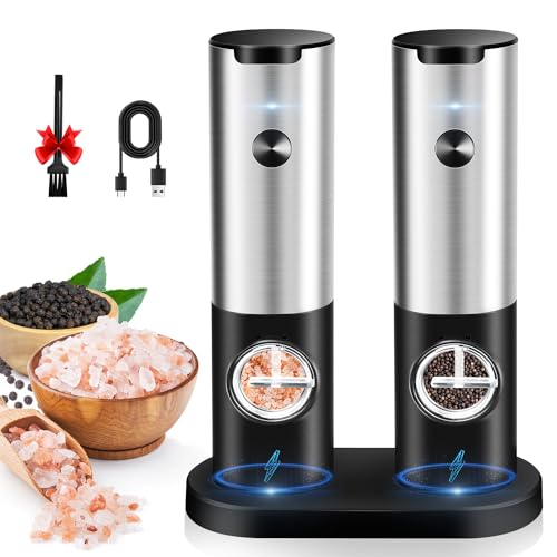 Electric Salt and Pepper Grinder Set - Rechargeable Pepper...