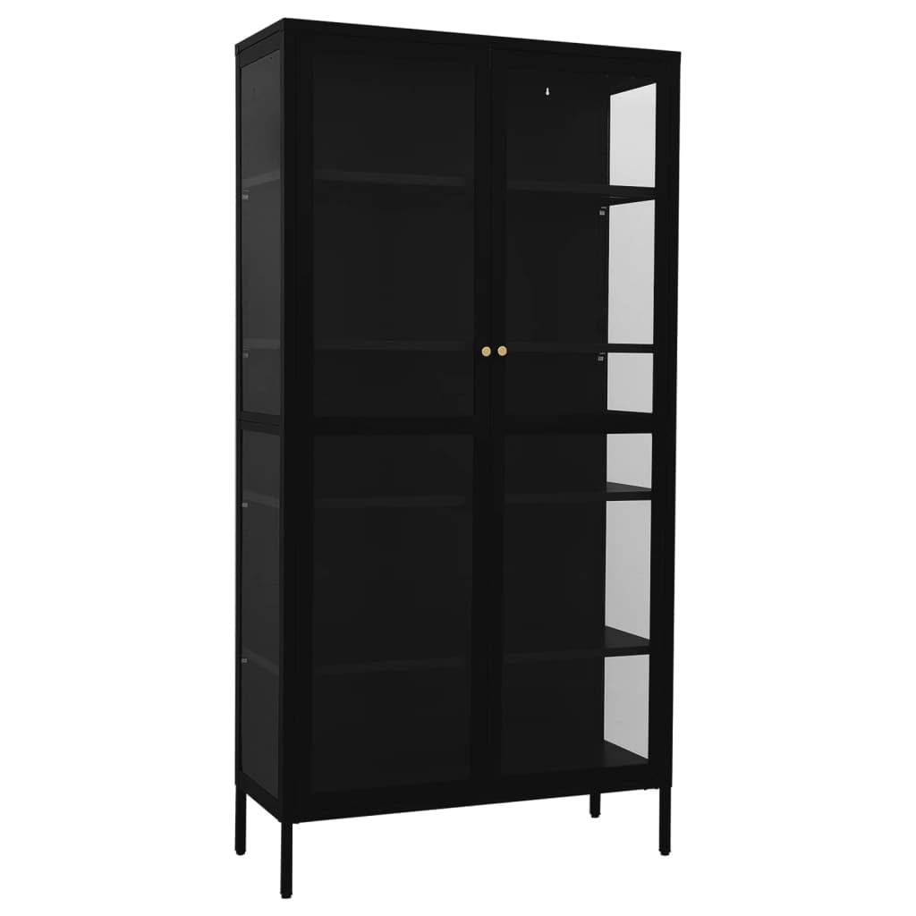 Vitrina negra 90 x 40 x 180 cm de acero y vidrio templado con 4 estantes ajustables para decoración del hogar y almacenamiento