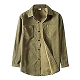 Mens Casual Button Down Corduroy Shirts Long Sleeve Cotton Pockets Jacket Collared Vintage Tee Shirt Tops Army Green
