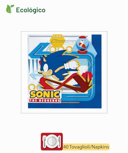 Miniatura 4 de Kit Vajilla De Fiesta Sonic The Hedgehog Para 24 Personas 112 Pcs: 24 Platos Ø23cm, 24 Platos Ø18cm, 24 Vasos 250ml, 40 Servilletas 33x33cm De Papel Compostable Eco-Friendly