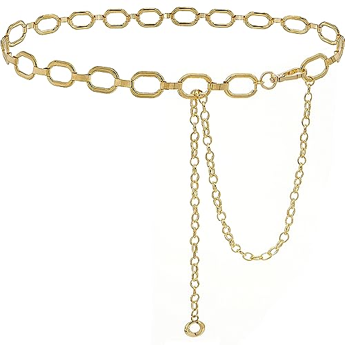 HIQUACC Metal Square Waist Chain for Women Square Body Link Belt for Dresses (AS23028-Gold L)