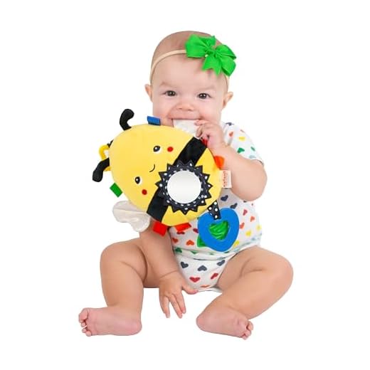 Kalianii Squish 'N Play Bee Activity Toy - Multi-Sensory Learning Baby Toy - Stroller, Car Seat, Tummy Time, Teether - Baby Gift with Mirror, Rattle & Taggies