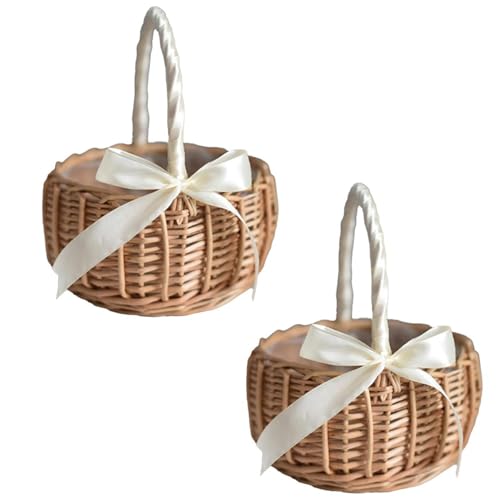 2 Pièces Corbeilles En Osier Avec Anse, Panier Mariage, Panier Avec Anse, Panier Osier, Petit Panier Osier Mariage, Panier En Osier Avec Anse, Pour Mariage,...