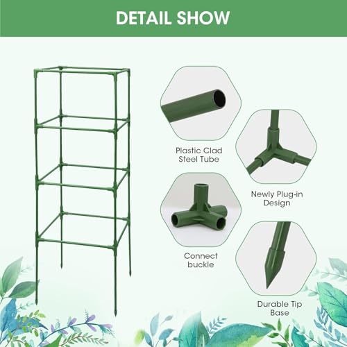 MQUPIN Tomato Cages,3 Packs Square Tomato Cage for Garden Plant Support,41 * 15 * 15in Heavy Duty Steel Plant Tower Stakes Trellis for Climbing Vegetables Flowers Fruits by MQUPIN - Image 4