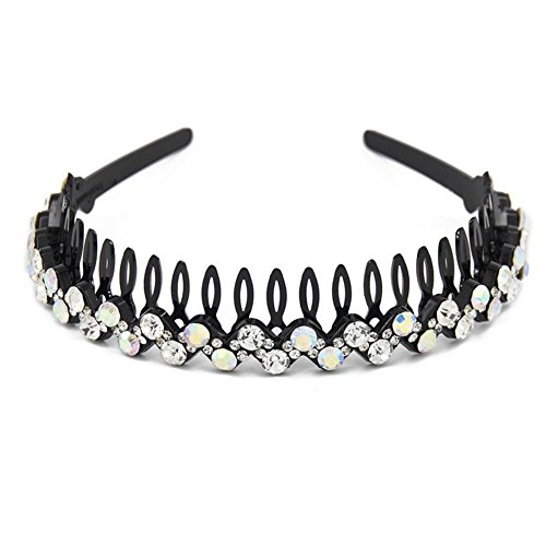 Yeshan Rhinestone and Crystal beaded Sparkle Plastic Headband/Hairband/Hair hoop with Teeth for Girls,White