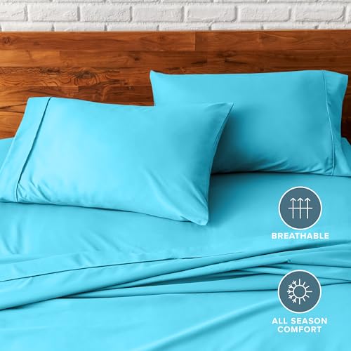 Image of Bare Home Microfiber Pillow Cases - King Size Set of 2 - Cooling Pillowcases - Double Brushed - Aqua Pillowcases 2 Pack - Easy Care (King Pillowcase Set of 2, Aqua)