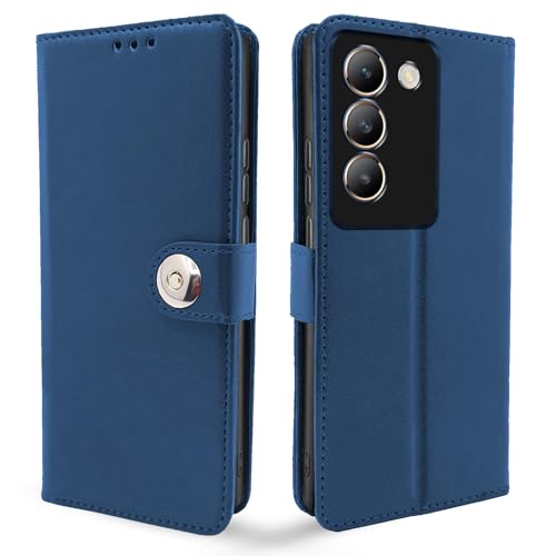 Image of Pikkme Vivo T3 5G / Vivo Y200e 5G Flip Cover Leather Finish | Inside TPU with Card Pockets | Wallet Stand and Shock Proof | Complete Protection Button Flip Case (Blue)