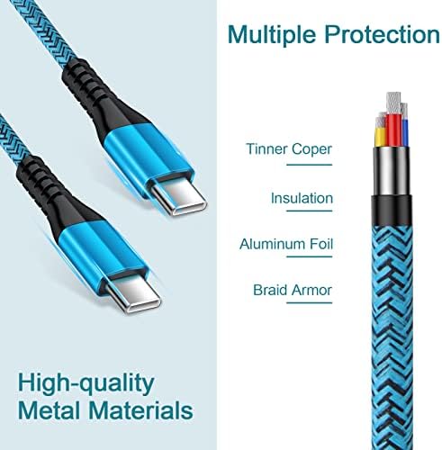 USB C to USB C Cable, [2 Pack 6FT] 60W 3A USB Type C to Type C Charger Cable PD Fast Charging Lead for Samsung Galaxy S22/S21/S20/A13/A23/A33/A53/A52s/M33/Z Flip 4, Google Pixel, Pad Air, MacBook Pro