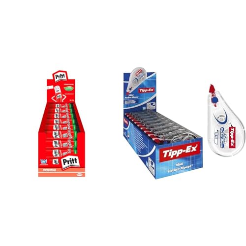 Pritt Klebestift, sicherer und kinderfreundlicher Kleber & Tipp-Ex Korrekturroller Mini Pocket Mouse, 6m x 5mm, 10er Pack, Ideal für das Büro, das Home Office oder die Schule