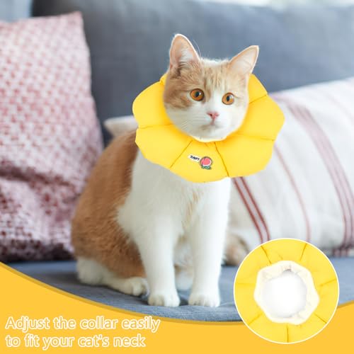 Halskrause Katze, Einstellbar wasserdichte Katzenkragen, Weich Sonnenblume Leckschutz Katze, Halskragen Katzen für Klein Hund Nach Operation Schutzkragen (Gelb, M)