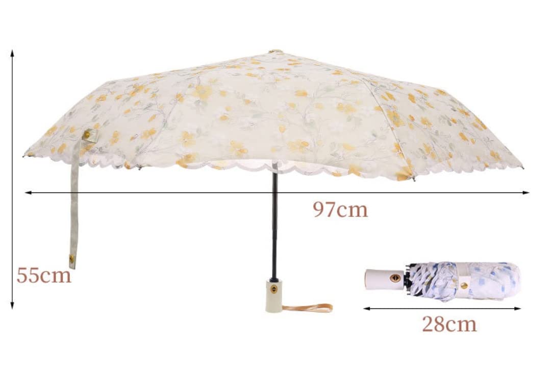 SUYGGCK Parapluie Femme Lace Automatic Umbrella Imprimer Suncreen Pliage Plicelas Parasol Anti UV À L'Épreuve du Vent-Yellow