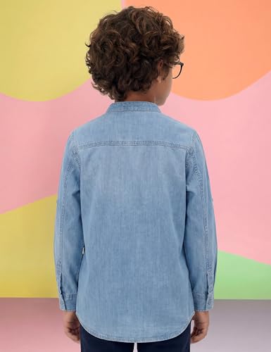 Image of Amazon Brand - Symbol Boys 100% Cotton Regular /Mandarin Collar Denim Shirt | Full Sleeves | Regular Fit | Age 2-14 Years